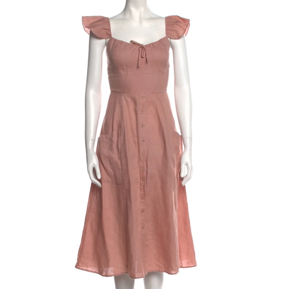 Reformation, flutter sleeve linen midi dress